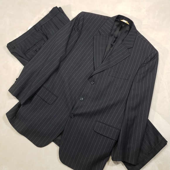 Jack victor Other - Jack Victor Suit Men 44R Black Pinstripe Super 110s Wool 3-Button Pleated Cuffed